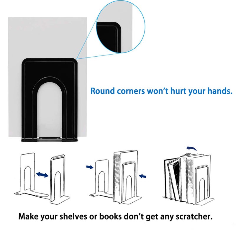 COLOGO Metal Book Ends for Shelves, Book Shelf Holder Home Decorative, Book Ends for Heavy Books/Movies/CDs, Black 6.5 x 5 x 5.7 in, 4 Pair/ 8 Piece - Image 2
